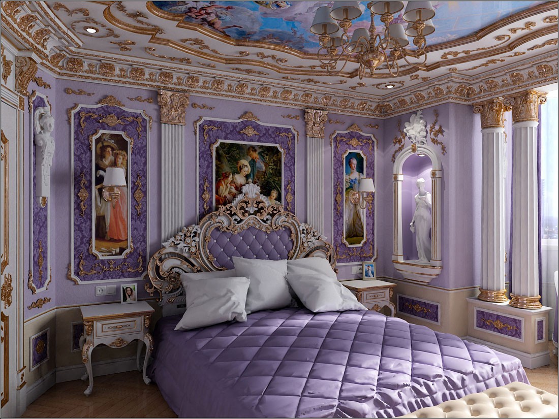 Thiết kế nội thất tân cổ điển phòng ngủ với gam màu tím lãng mạn