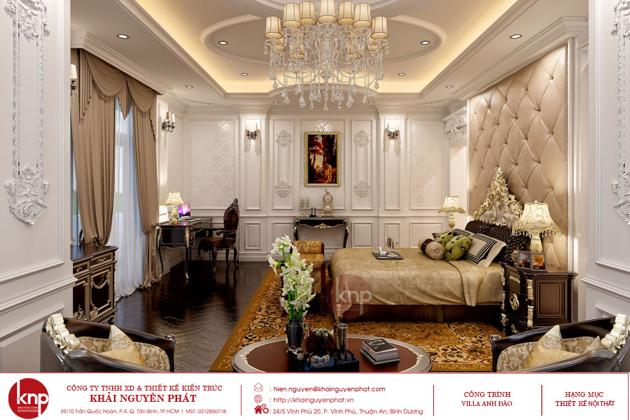Phòng ngủ master có diện tích rộng rãi và được đầu tư về nội thất
